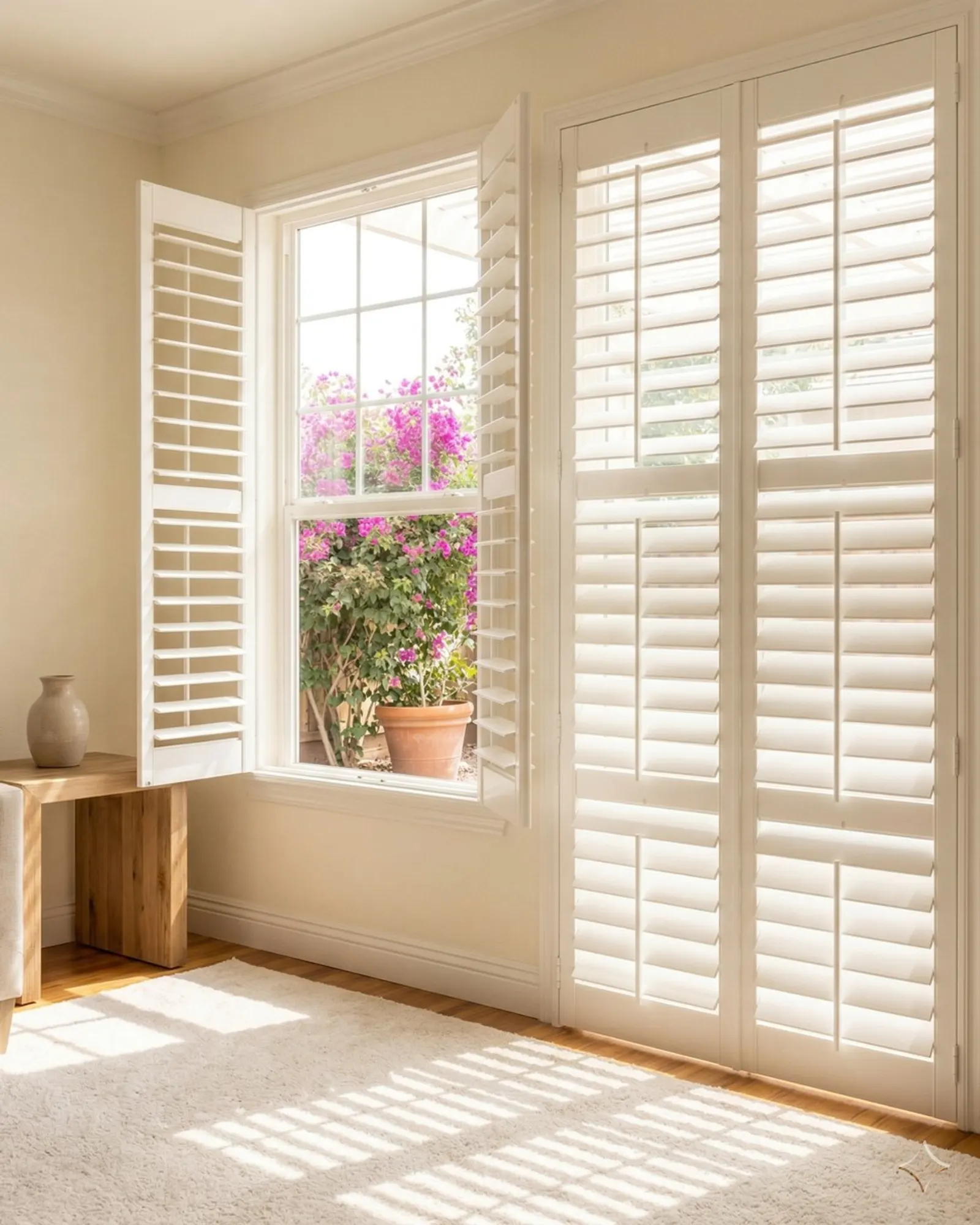 Custom plantation shutters in a San Diego home