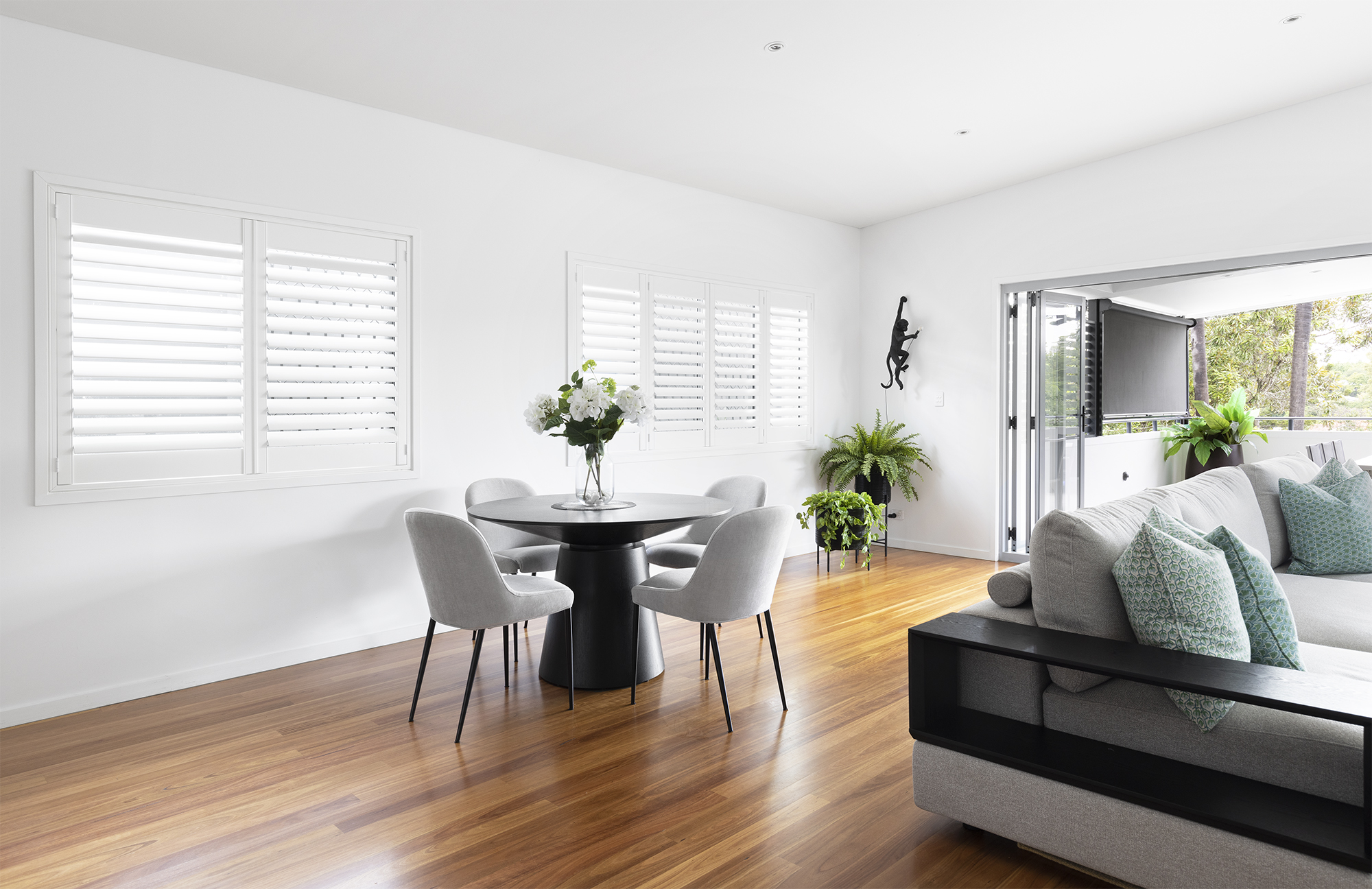 Custom plantation shutters – Carmel Valley dining + lounge